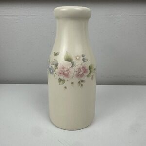 Vtg 1980s Pfaltzgraff Tea Rose Vase Milk Bottle Stoneware Cottagecore Floral